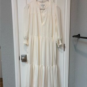 Express Ivory Midi Dress with Ruffled Sleeves